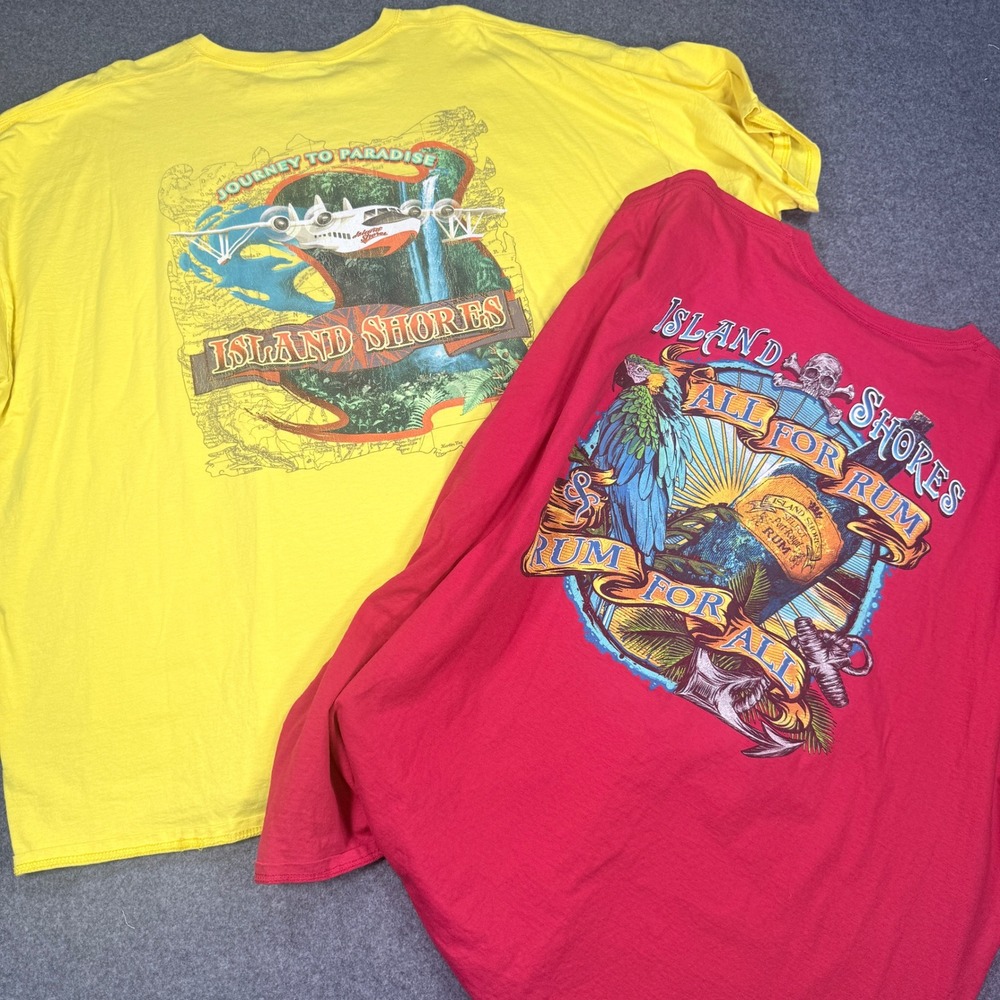 Island Shores Mens 4XL Graphic T-Shirt Lot of 2 Yellow Red Cotton Rum Paradise